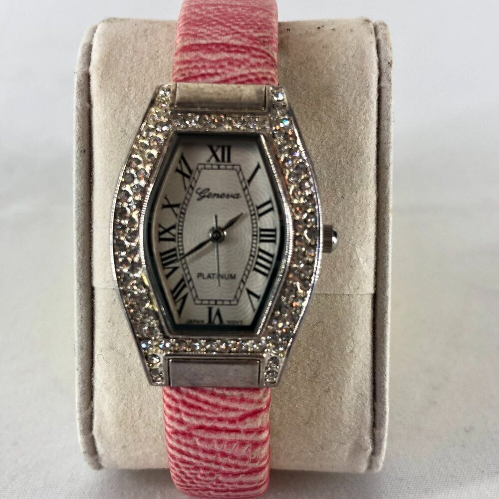 Geneva Platinum Silver Tone With Rhinestones Bracelet Watch